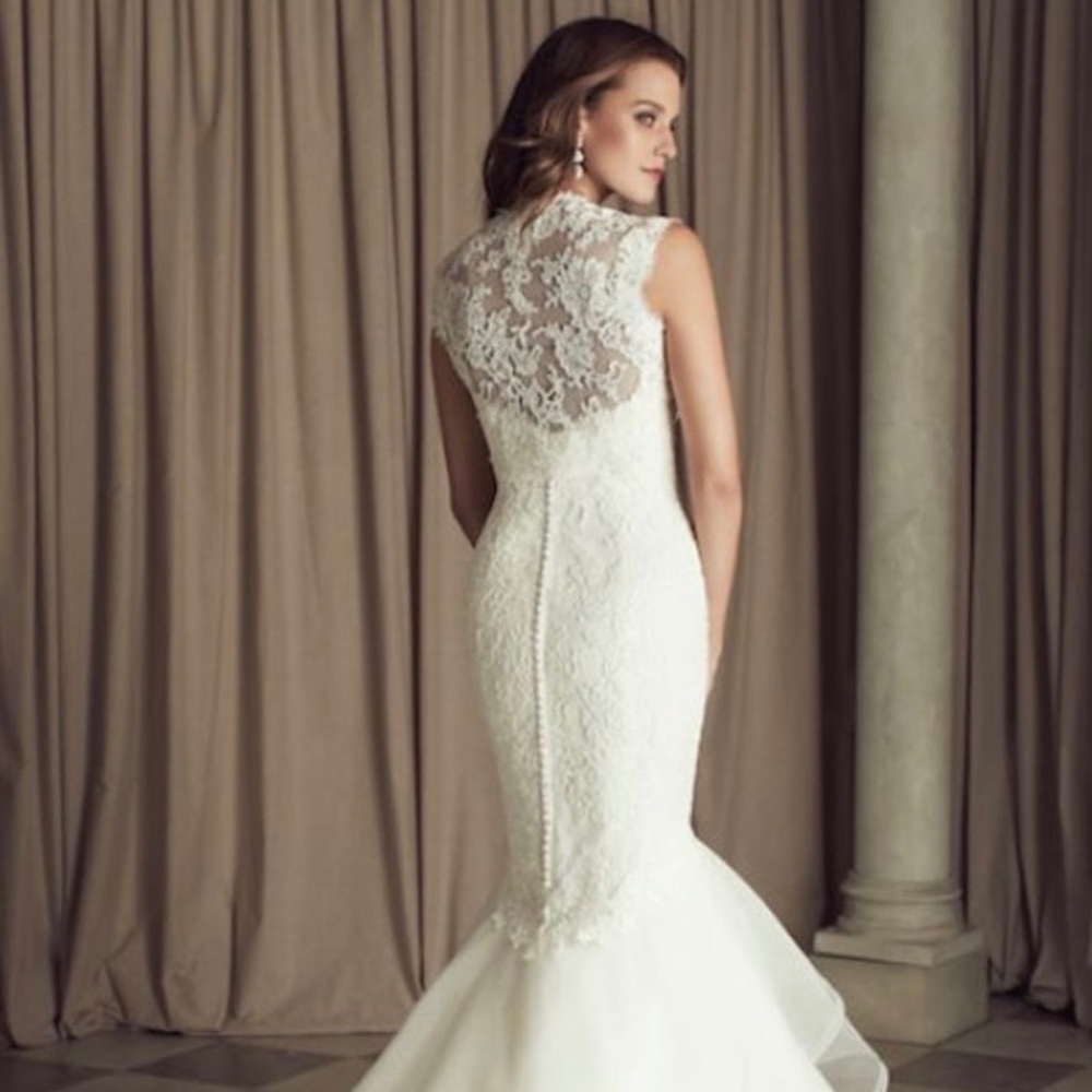 Alencon (French) ivory lace wedding dress bolero (topper) by Paloma Blanca